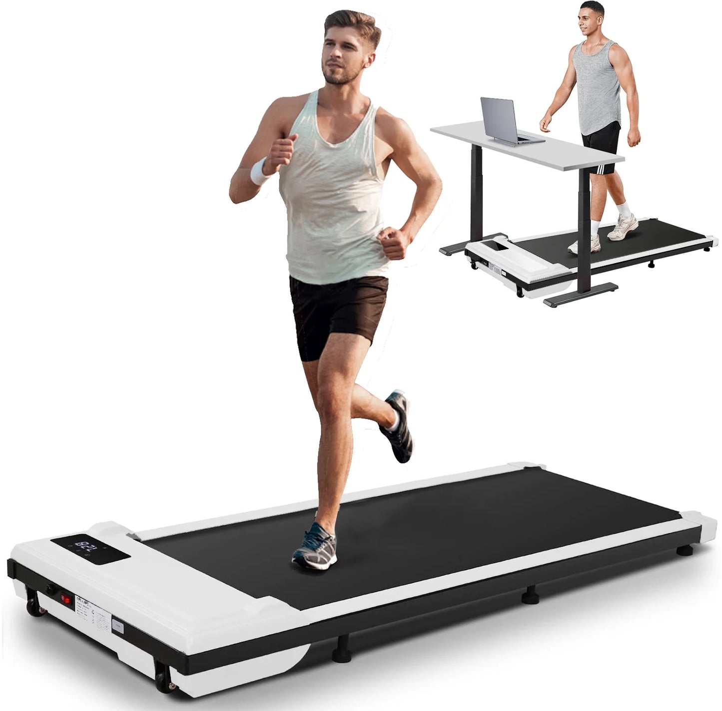 Walking Pad, 2 in 1 under Desk Treadmill with Remote Control、Led Display, 300 Lbs Portable Treadmill for Home/Office (White)