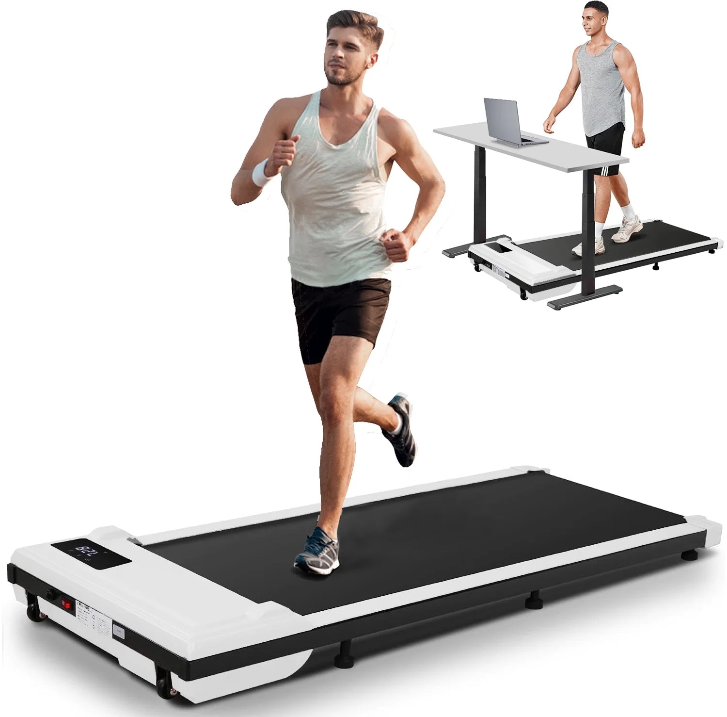 Walking Pad, 2 in 1 under Desk Treadmill with Remote Control、Led Display, 300 Lbs Portable Treadmill for Home/Office (White)