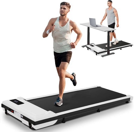 Walking Pad, 2 in 1 under Desk Treadmill with Remote Control、Led Display, 300 Lbs Portable Treadmill for Home/Office (White)
