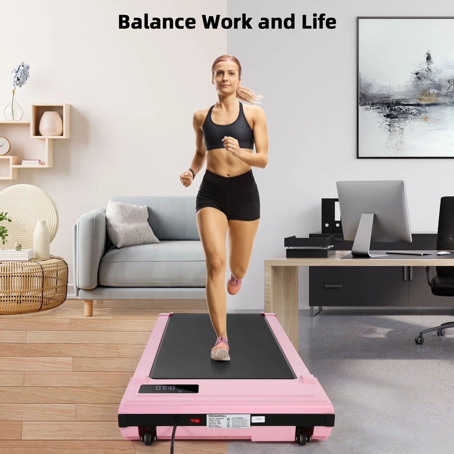 Walking Pad, 2 in 1 under Desk Treadmill with Remote Control、Led Display, 300 Lbs Portable Treadmill for Home/Office (White)