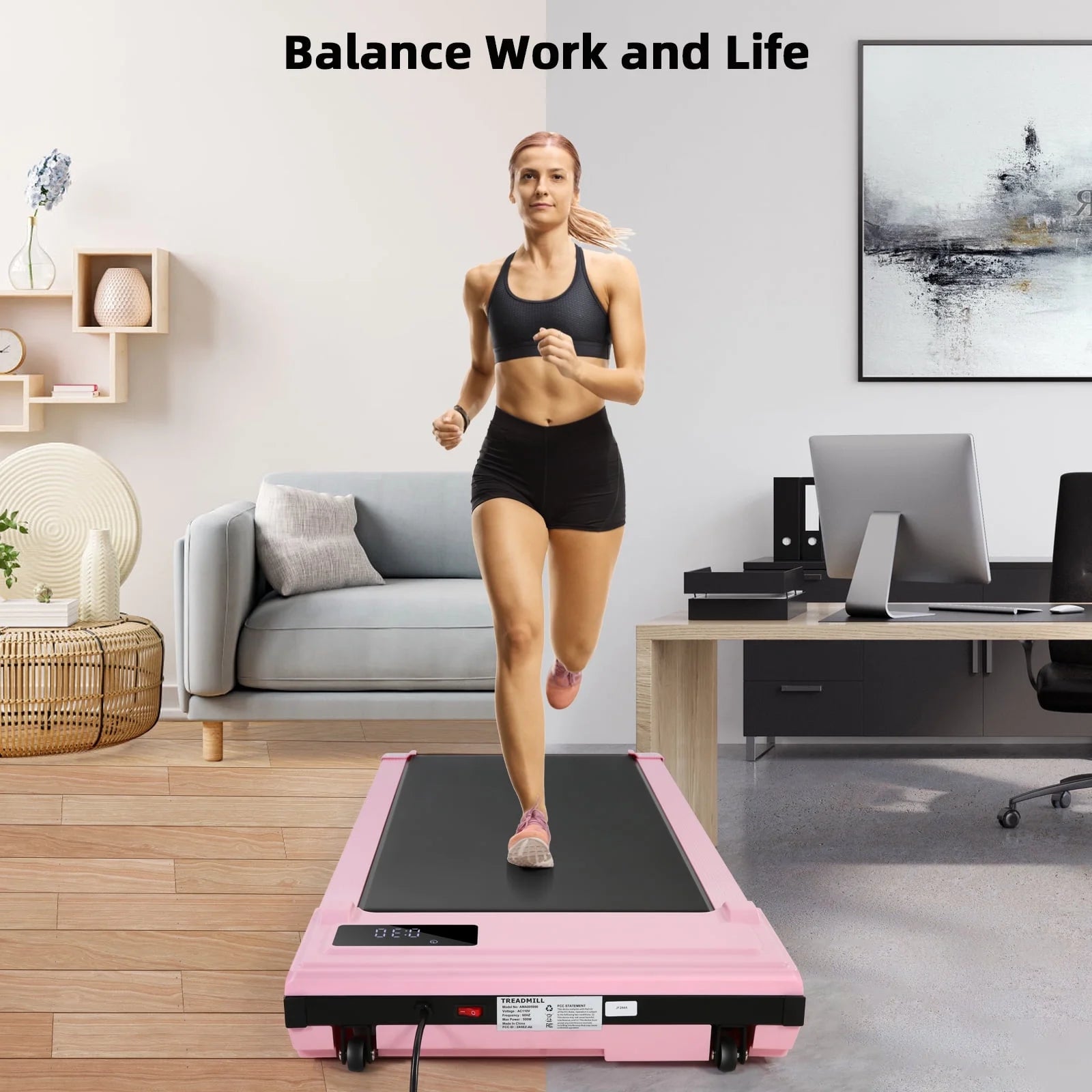 Walking Pad, 2 in 1 under Desk Treadmill with Remote Control、Led Display, 300 Lbs Portable Treadmill for Home/Office (White)