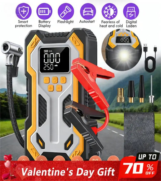 Car Battery Jump Starter with Air Compressor 150PSI Charger, Jump Starter Jump Box (All Gas 12L Diesel, Bikes, Balls, Etc.), Car Battery Jumper Starter Portable Jumper Cables, Lights