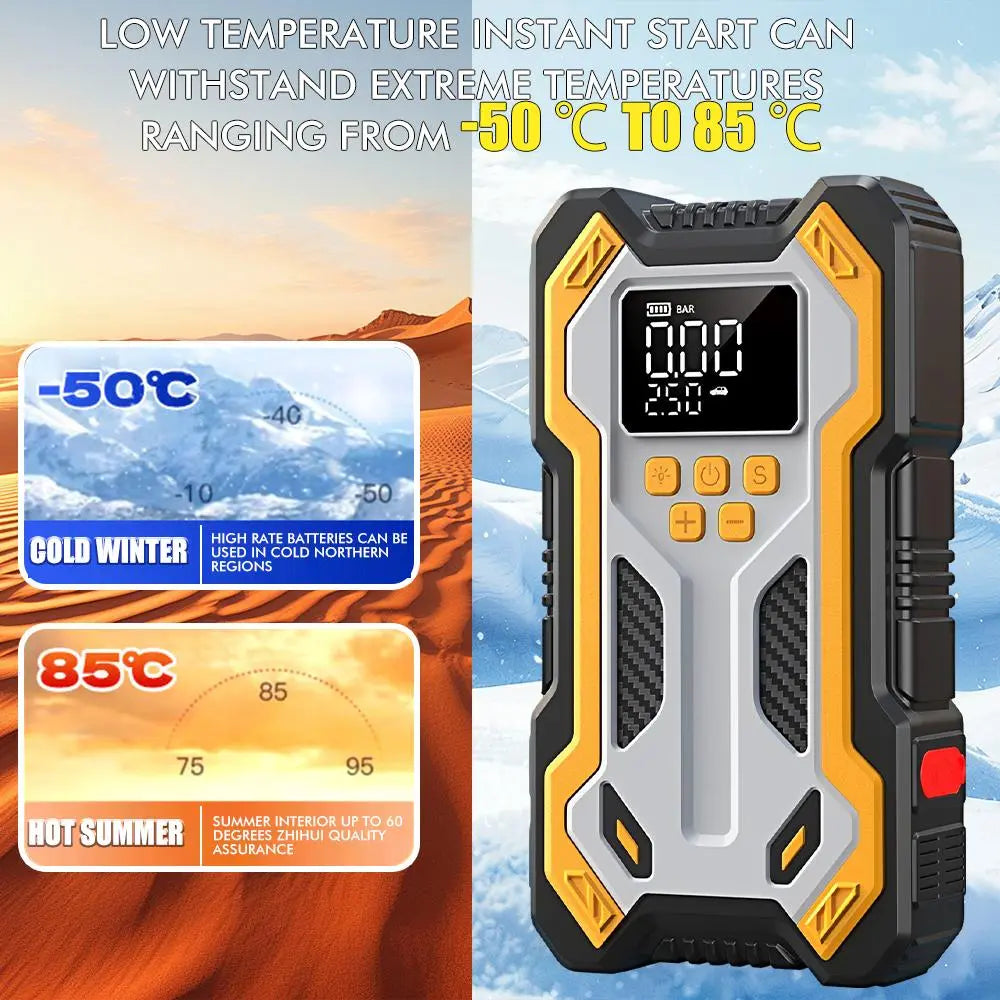 Car Battery Jump Starter with Air Compressor 150PSI Charger, Jump Starter Jump Box (All Gas 12L Diesel, Bikes, Balls, Etc.), Car Battery Jumper Starter Portable Jumper Cables, Lights