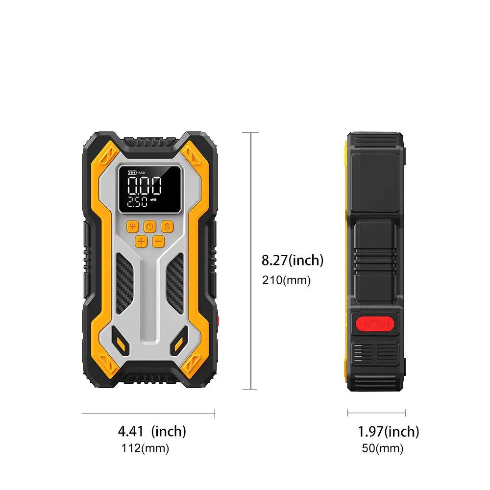Car Battery Jump Starter with Air Compressor 150PSI Charger, Jump Starter Jump Box (All Gas 12L Diesel, Bikes, Balls, Etc.), Car Battery Jumper Starter Portable Jumper Cables, Lights