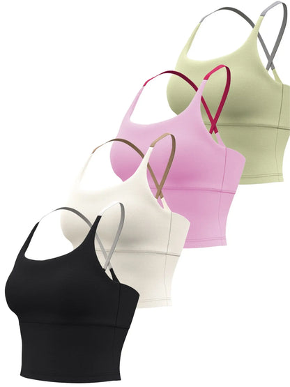 Women'S Slim-Fitting Sports Top with Fixed Padding, Elastic Yoga Tank, Gym Yoga Tops, Color Block Design, Ideal for Fitness and All Seasons