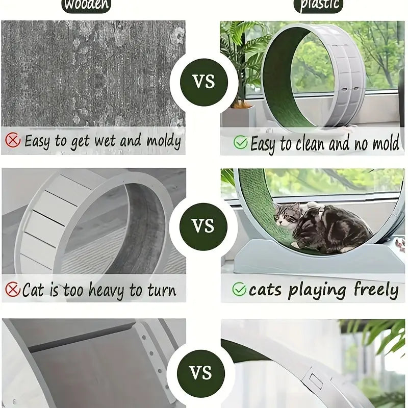 1Pc Whisker Wheels Fitness Pro - Carpeted Indoor Cat Running Wheel with Locking System, Treadmill Exerciser for Cats' Health, Fitness