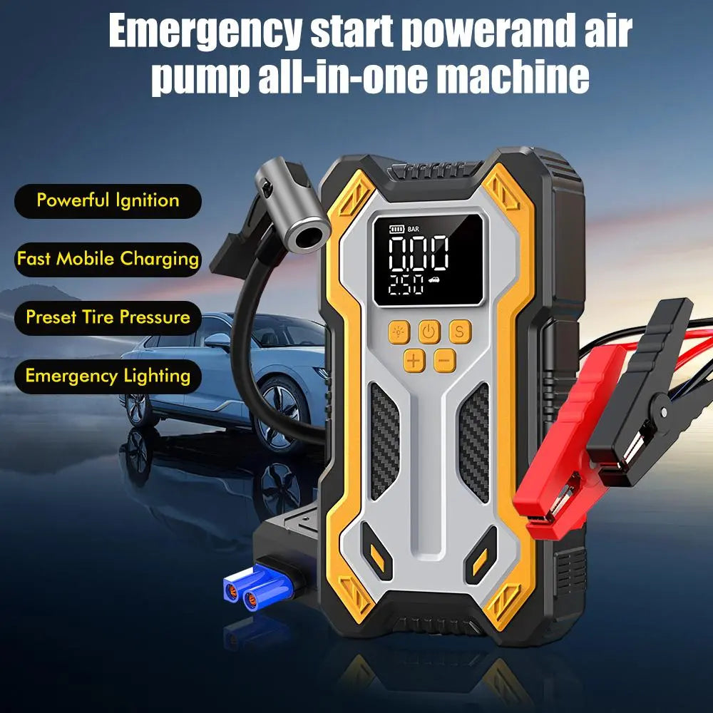 Car Battery Jump Starter with Air Compressor 150PSI Charger, Jump Starter Jump Box (All Gas 12L Diesel, Bikes, Balls, Etc.), Car Battery Jumper Starter Portable Jumper Cables, Lights