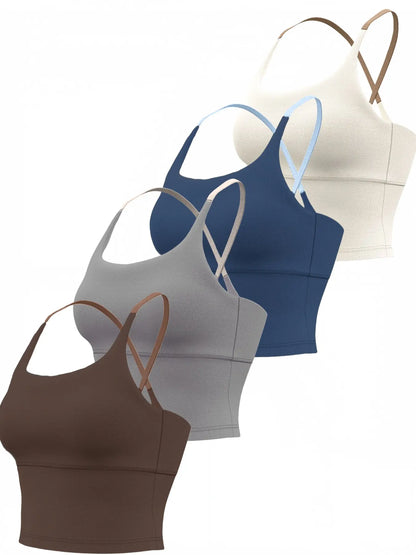 Women'S Slim-Fitting Sports Top with Fixed Padding, Elastic Yoga Tank, Gym Yoga Tops, Color Block Design, Ideal for Fitness and All Seasons