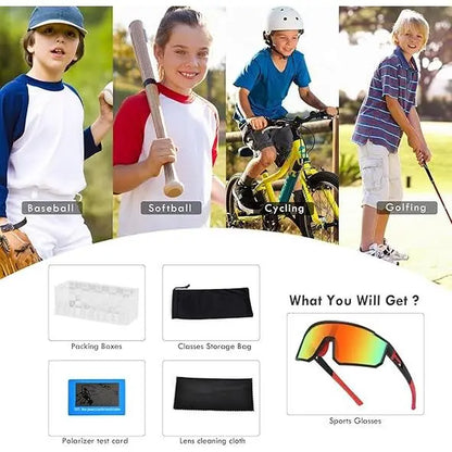Youth Baseball Sunglasses for Boys Girls Age Frame Kids Sport Sunglasses for Softball Cycling Baseball Golf