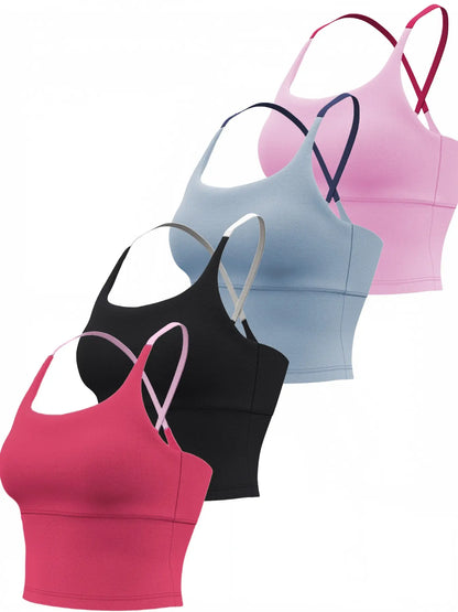 Women'S Slim-Fitting Sports Top with Fixed Padding, Elastic Yoga Tank, Gym Yoga Tops, Color Block Design, Ideal for Fitness and All Seasons